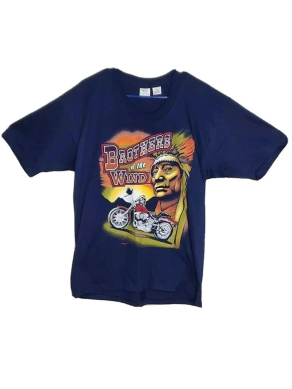 Vintage Brothers Of The Wind Native American Motorcycle Graphic Tee USA Large